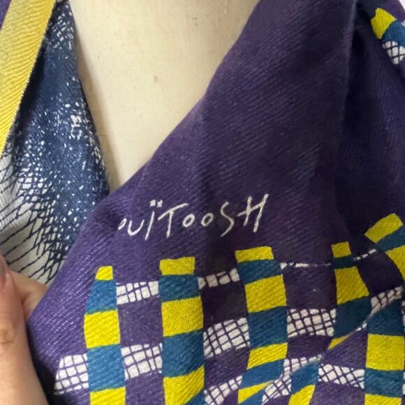 Inouitoosh Scarf Purple Portrait Abstract Fringe Cotton Cashmere Silk Wool - Picture 6 of 8